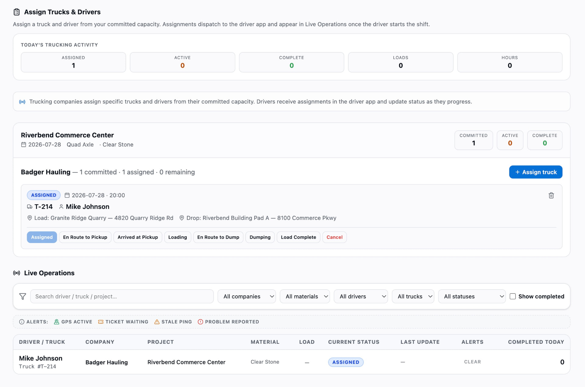 Assign Trucks & Drivers with Live Operations board